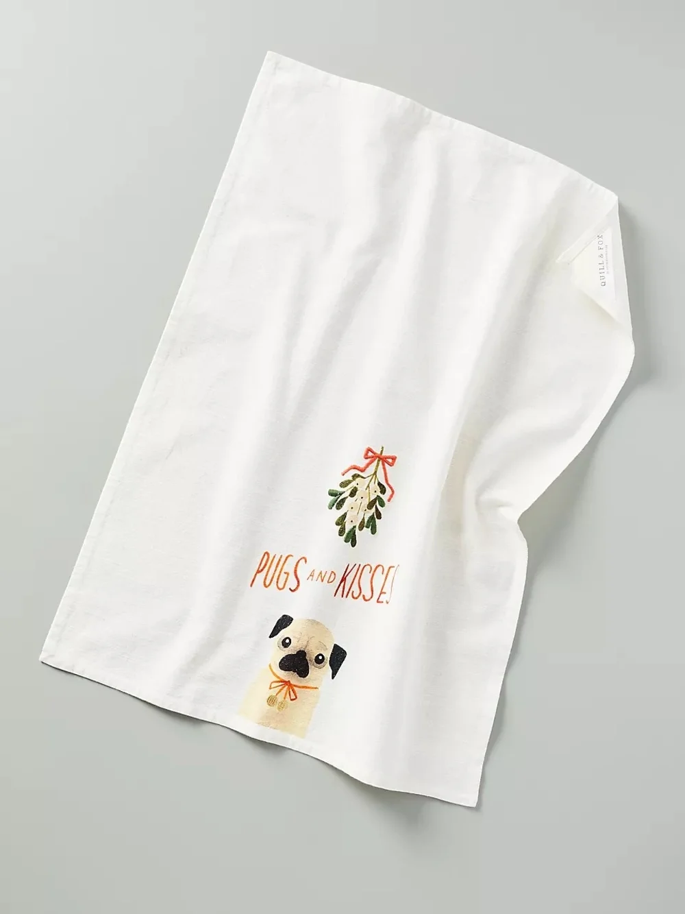 NWT Anthropologie x Quill & Fox PUGS AND KISSES Holiday Christmas Kitchen Towel